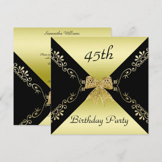 Stilvolle Gold & Black Decorative Bow 45. Geburtst Einladung
