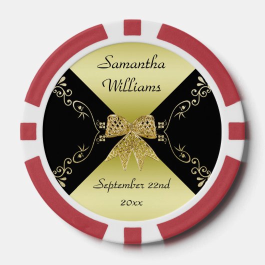 Stilvolle Gold & Black Decorative Bow Birthday Pokerchips (Vorderseite)