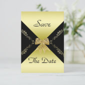 Stilvolle Gold & Black Decorative Bow Save the Dat Date (Stehend Vorderseite)