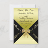 Stilvolle Gold & Black Decorative Bow Save the Dat Date (Rückseite)