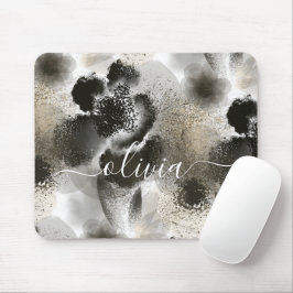 Stilvolle Gold Black Floral Signature Monogram Mousepad