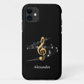 Stilvolle Gold Black Music Clef Personalisiert Case-Mate iPhone Hülle (Rückseite)