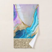 Stilvolle Gold, Blau, violetter Marmor Badhandtuch Set (Handtuch)