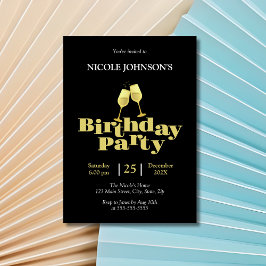 Stilvolle Gold Champagne Black Birthday Party Einladung