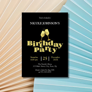 Stilvolle Gold Champagne Black Birthday Party Einladung