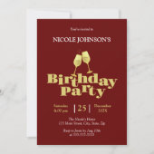 Stilvolle Gold Champagne Burgundy Geburtstagsparty Einladung (Vorderseite)