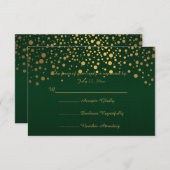 Stilvolle Gold Confetti Dots | Dunkelgrün RSVP Karte (Vorne/Hinten)
