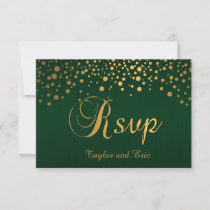 Stilvolle Gold Confetti Dots   Dunkelgrün RSVP Karte