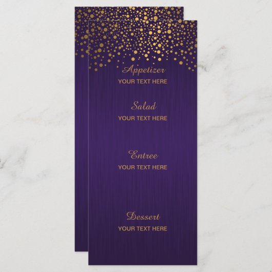 Stilvolle Gold Confetti Dots | LILA Menükarte (Vorne/Hinten)