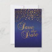 Stilvolle Gold Confetti Dots | Sapphire Blue Save The Date (Rückseite)
