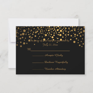 Stilvolle Gold Confetti Dots   Schwarz RSVP Karte