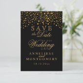 Stilvolle Gold Confetti Dots | Schwarz Save The Date (Stehend Vorderseite)