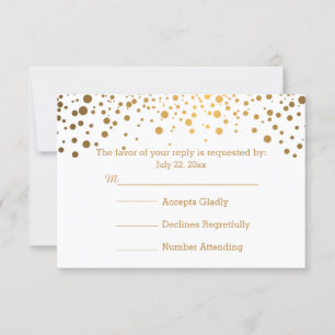 Stilvolle Gold Confetti Dots   weiß RSVP Karte