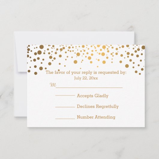 Stilvolle Gold Confetti Dots | weiß RSVP Karte (Vorderseite)