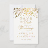 Stilvolle Gold Confetti Dots | weiß Save The Date (Vorderseite)