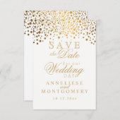 Stilvolle Gold Confetti Dots | weiß Save The Date (Vorne/Hinten)