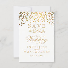 Stilvolle Gold Confetti Dots | weiß Save The Date