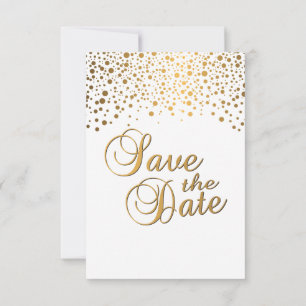 Stilvolle Gold Confetti Dots   Weißer Hintergrund Save The Date