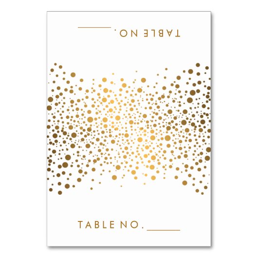 Stilvolle Gold Confetti Dots | Zeltkarten Tischnummer (Vorderseite)
