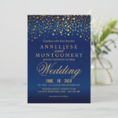 Stilvolle Gold Confetti Navy Blue Wedding Einladun Einladung (Stehend Vorderseite)