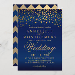Stilvolle Gold Confetti Navy Blue Wedding Einladun Einladung