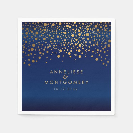 Stilvolle Gold Confetti Punkte auf Navy Blue Satin Serviette (Vorderseite)