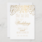 Stilvolle Gold Confetti Punkte auf Weiß Save The Date (Vorderseite)