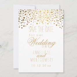 Stilvolle Gold Confetti Punkte auf Weiß Save The Date
