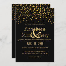 Stilvolle Gold Confetti und Black Wedding Einladun