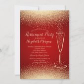 Stilvolle Gold Confetti Wein Glas Rote Rente Einladung (Vorderseite)