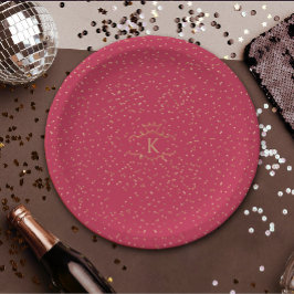 Stilvolle Gold Dots auf Magenta Red Royal Monogram Pappteller