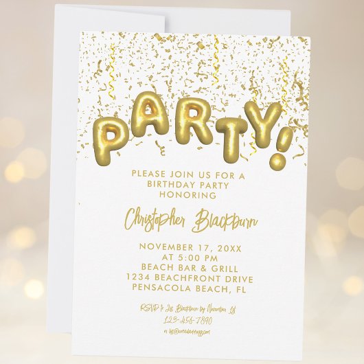 Stilvolle Gold Foil Party Ballon Geburtstag Confet Einladung