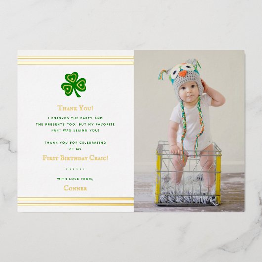 Stilvolle Gold Foil St. Patrick's Day 1. Geburtsta Folieneinladung (Vorderseite)