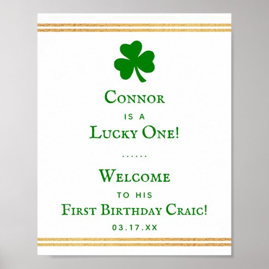 Stilvolle Gold Foil St. Patrick's Day 1. Geburtsta Poster (Vorne)