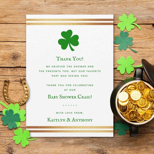 Stilvolle Gold Foil St. Patrick's Day Baby Shower Dankeskarte
