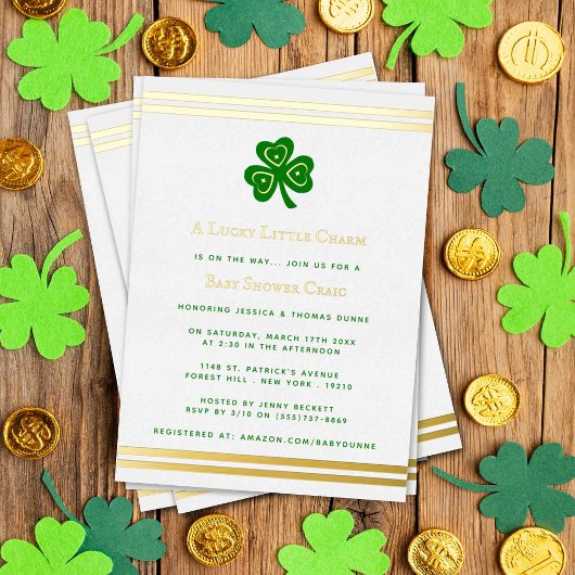 Stilvolle Gold Foil St. Patrick's Day Baby Shower Folieneinladung