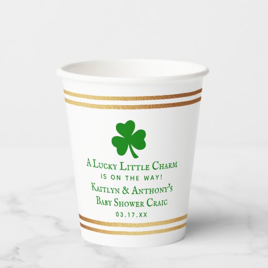 Stilvolle Gold Foil St. Patrick's Day Baby Shower Pappbecher (Vorderseite)