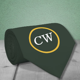 Stilvolle Gold & Forest Green Monogram Krawatte