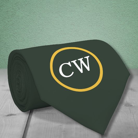 Stilvolle Gold & Forest Green Monogram Krawatte