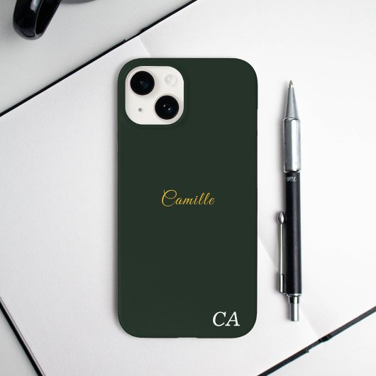 Stilvolle Gold & Forest Green Monogram Phone Case