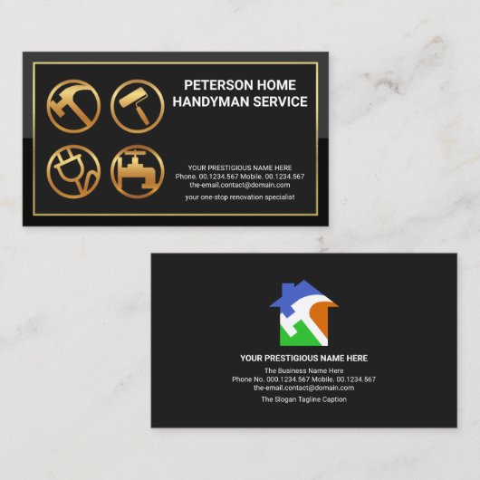 Stilvolle Gold Frame Handyman Tools Construction Visitenkarte (Vorne/Hinten)