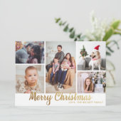 Stilvolle Gold Frohe Weihnachten 5 Foto Collage (Stehend Vorderseite)