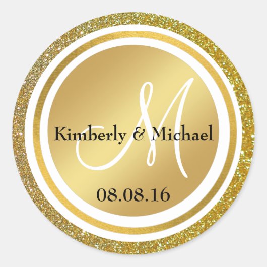 Stilvolle Gold Glitzer & Bronze Wedding Monogram Runder Aufkleber (Vorderseite)
