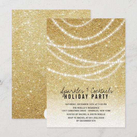 Stilvolle Gold Glitzer Glitzern Feiertag einladen Einladung (Vorne/Hinten)