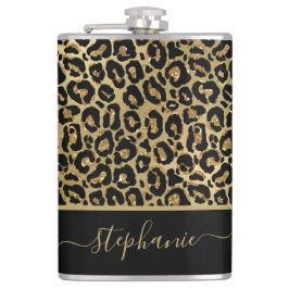 Stilvolle Gold Glitzer Leopard Animal Print Monogr Flachmann