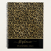 Stilvolle Gold Glitzer Leopard Animal Print Monogr Planer (Vorderseite)