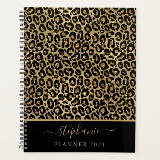 Stilvolle Gold Glitzer Leopard Animal Print Monogr Planer (Vorderseite)