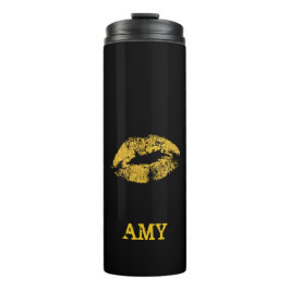 Stilvolle Gold Glitzer Lips Thermosbecher