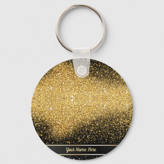 Stilvolle Gold Glitzer Personalisiert Keyring Schlüsselanhänger (Vorderseite)