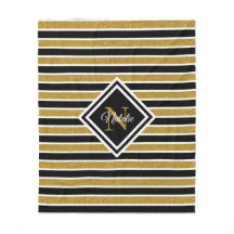 Stilvolle Gold Glitzer Schwarz-weiß Stripes Monogr